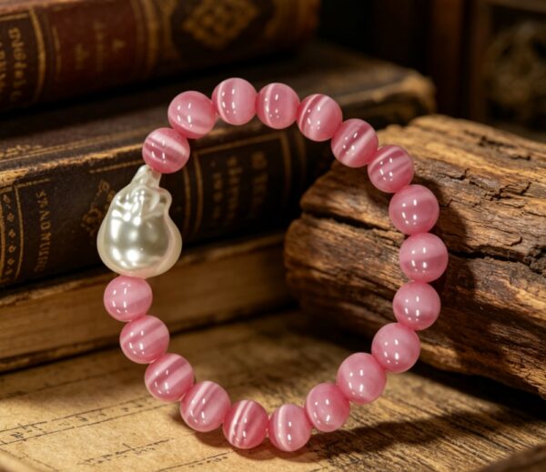 Natural Baroque Pink Cat's Eye Beaded Bracelet
