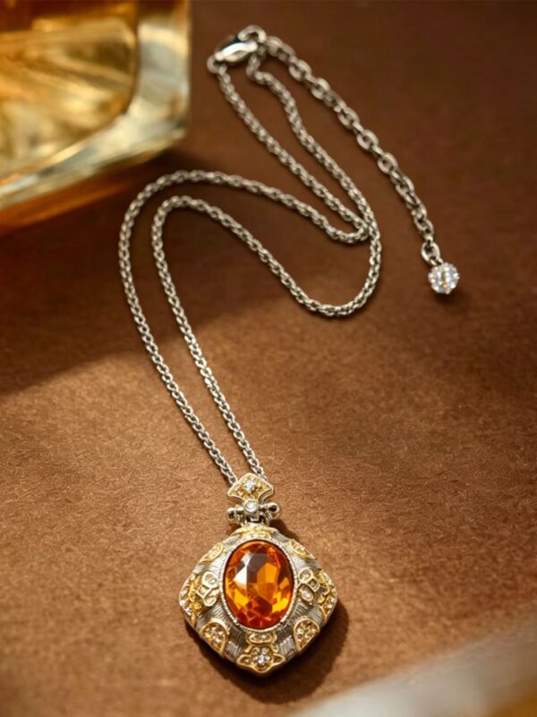 Ornate Palace-Style Two-Tone Gold Citrine & Crystal Necklace