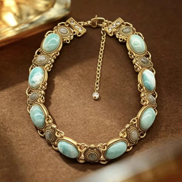 Vintage Larimar Natural Stone Statement Necklace