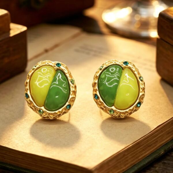 Green & Yellow Color-Block Vintage Earrings
