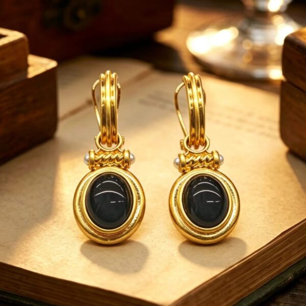 Vintage French-style Black Onyx Earrings
