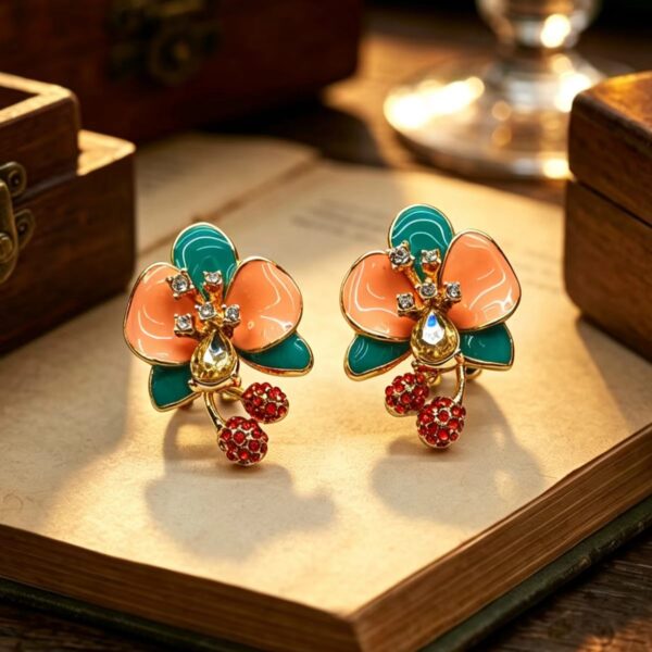 French Enamel Iris Earrings