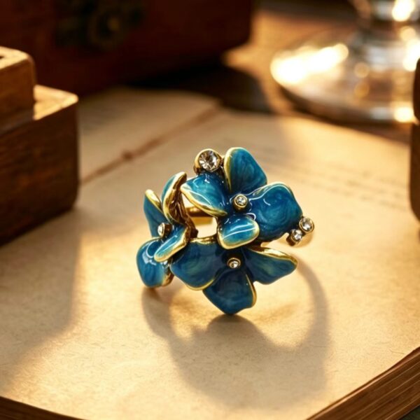 Enamel Gradient Blue Butterfly Ring