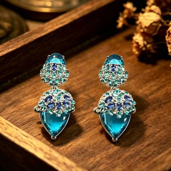 Vintage Multi-Gem Drop Earrings with Teardrop Aquamarine