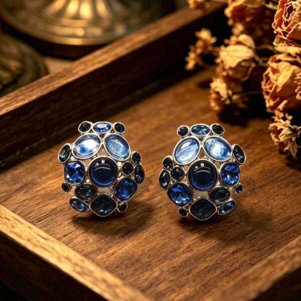 Vintage Multi-Blue Cabochon Cluster Earrings