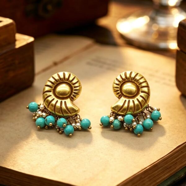 Vintage Nautilus Turquoise Bead Tassel Earrings